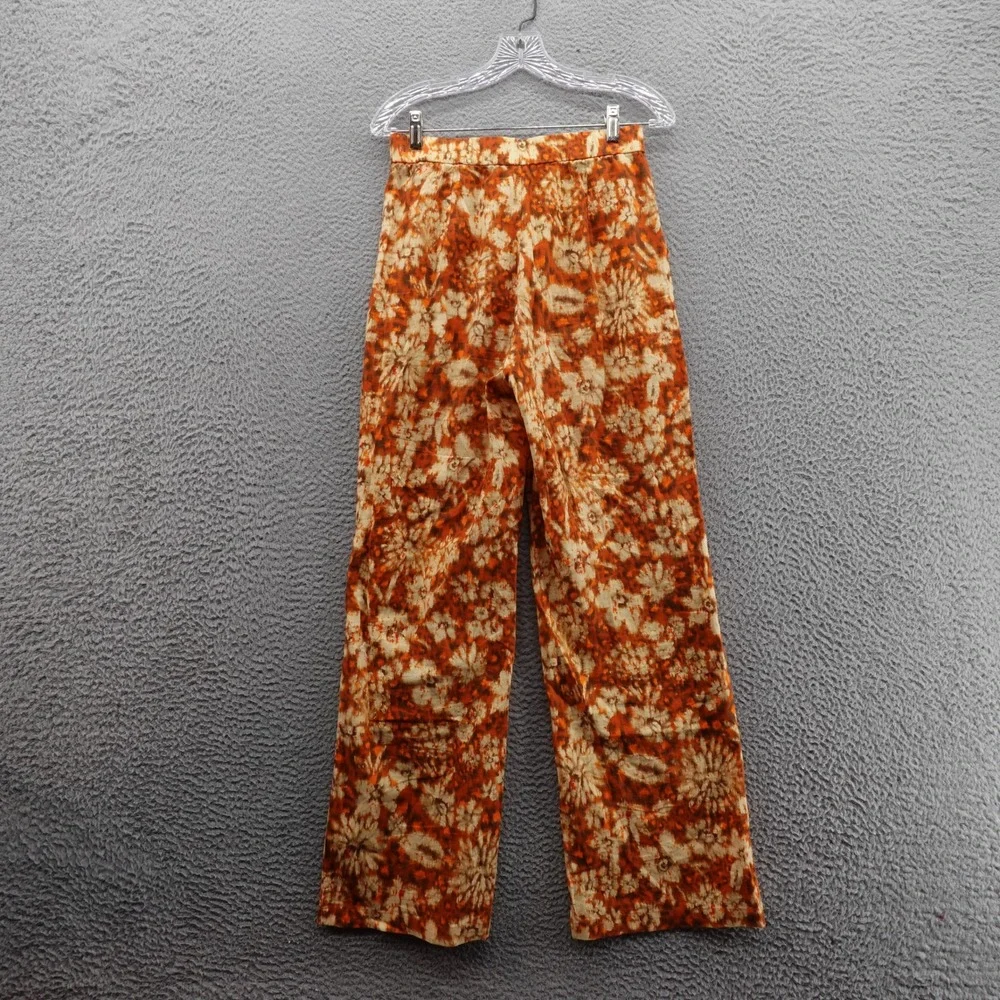 Zara Tie Dye Wide Leg Pants S Orange Beige Womens Linen Cotton Boho‎ Floral - Picture 2 of 12